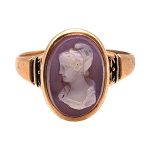 Victorian 10k Rose Gold Hard Stone Cameo Ring | Banded Agate Cameo