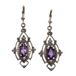 Antique Style Scroll Dangle 3.2ct Amethyst Earrings | Victorian Style Filigree Drop Earrings