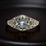 14k Art Nouveau Style Filigree Aquamarine Ring | White Gold