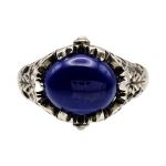 Lapis Lazuli & Seed Pearl Ring in Sterling Silver | Organic Oak Leaf Design