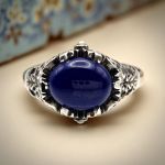 Lapis Lazuli & Seed Pearl Ring in Sterling Silver | Organic Oak Leaf Design