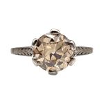 Antique Style 2.00ct European Cut Champagne Cubic Zirconia Crown Ring in Sterling Silver
