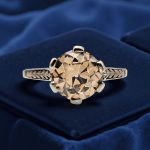 Antique Style 2.00ct European Cut Champagne Cubic Zirconia Crown Ring in Sterling Silver