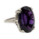 Antique Style Filigree 11ct Amethyst Ring in Sterling Silver