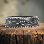 Rustic Style Pattern 4mm Pinky Ring | Midi Band in Sterling Silver | Sz 1 3/4