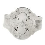 Antique Coin Silver Engraved Cuff Bracelet | Victorian Silver Cuff