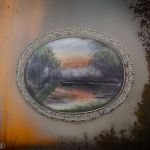 Vintage Hand Painted Sunset Landscape 10k Filigree Brooch | Scenic Porcelain Sunset Souvenir Pin