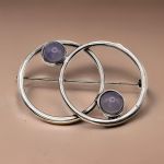 Modernist Sterling Silver Purple Chalcedony Brooch | Mid 20th Century Circular Brooch