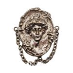 Art Nouveau Gibson Girl Brooch | Antique Silver Repousse Festoon Pin