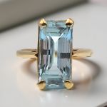 Vintage 14k 5.0ct Long Emerald Cut Aquamarine Ring