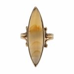 Victorian 10k Navette Shaped Moss Agate Ring | Montana Agate | Yellow Gold
