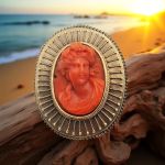 Victorian 18K Coral Cameo Etruscan Revival Brooch | Antique Memorial Pin | Mourning Brooch