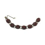 Bohemian Garnet Large Oval Cluster Link Bracelet | Rose Cut Czech Garnet | Sterling Silver