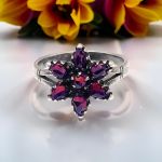 Bohemian Garnet Star Cluster Ring | Victorian Style | Sterling Silver