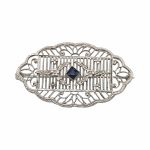 Art Deco 10k Filigree and Sapphire Brooch | Antique White Gold Filigree Lace Pin