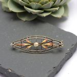 Antique Krementz 14k Pearl & Enamel Lace Pin | Art Nouveau Signed Krementz Enamel and Peal Filigree Brooch