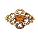 Victorian Rococo Style 7.5ct Citrine Brooch | Antique Repousse citrine pin | Pinchbeck