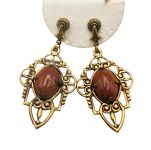 Vintage Goldstone Glass Scroll Designed Drop Earrings  | Victorian Style Goldstone Glass Dangle Earrings