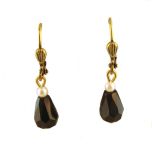 Vintage Style Jet Black Crystal and Faux Pearl Drop Earrings