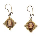 Vintage 900 Silver Italian Cameo Filigree Earrings | Silver Gilt | Shell Cameo