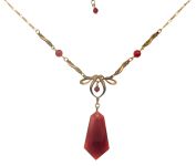 Victorian Style Czech Sardonyx Glass Drop Lavaliere Style Necklace
