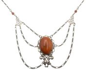 Czech Goldstone Glass Filigree Festoon Necklace | Victorian Style Goldstone Necklace