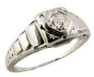 18k Art Deco .16ct old European Diamond Engagement Ring | White Gold Filigree