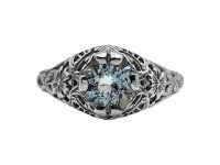 14k Art Nouveau Style Filigree Aquamarine Ring | White Gold