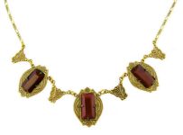 Art Deco Style Carnelian Colored Czech Glass Link Necklace