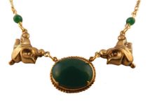 Victorian Style Green Onyx Colored Czech Glass Necklace