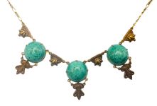 Victorian Style Czech Jade Matrix Glass Necklace | Vintage Peking Glass Necklace