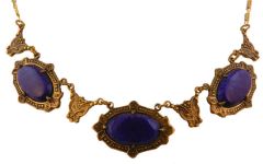 Art Deco Style Lapis Lazuli Colored Czech Glass Link Necklace