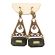 Vintage Czech Inlaid Dark Green Glass Dangle Earrings  | Victorian Style Czech Inlaid Dark Green Glass Drop Earrings