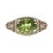 14k Art Deco Style Filigree Oval Peridot Ring | White Gold Antique Style