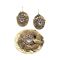 Victorian Pinchbeck Paste Brooch and Earring Set | Antique Engraved Leaf and Foliage Design