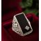 18k Art Nouveau Filigree Black Onyx & Diamond Ring | Antique Belais 18k White Gold Black Onyx Ring