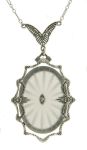 Art Deco Style Sunray Crystal & Diamond Filigree Necklace | Sterling Silver Camphor Glass